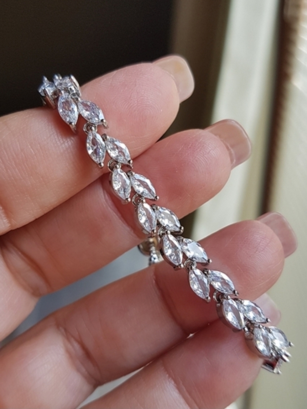 Swarovski Elements Platinum Plated Marquis Leaf Tennis Bracelet NEW